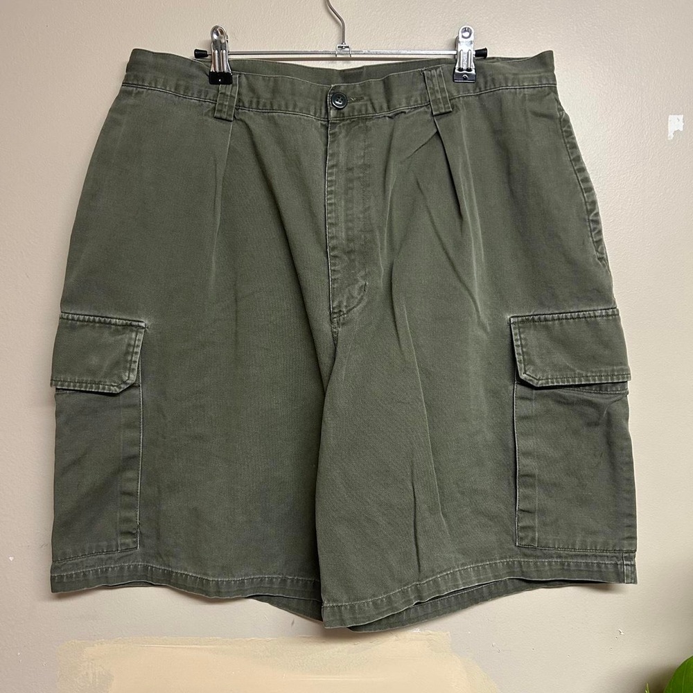Vintage 90s Nautica Olive Green Baggy Pleated Cargo Shorts Mens 34W